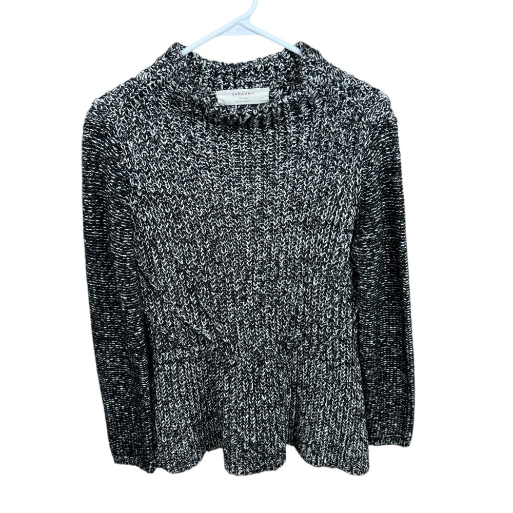 Zara Black and White Cowl Neck Chunky Knit Sweater Size Medium